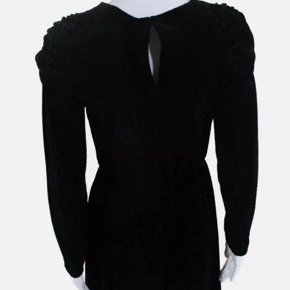 Burnout velvet black puff sleeve dress 6 S M cy - Picture 5 of 8